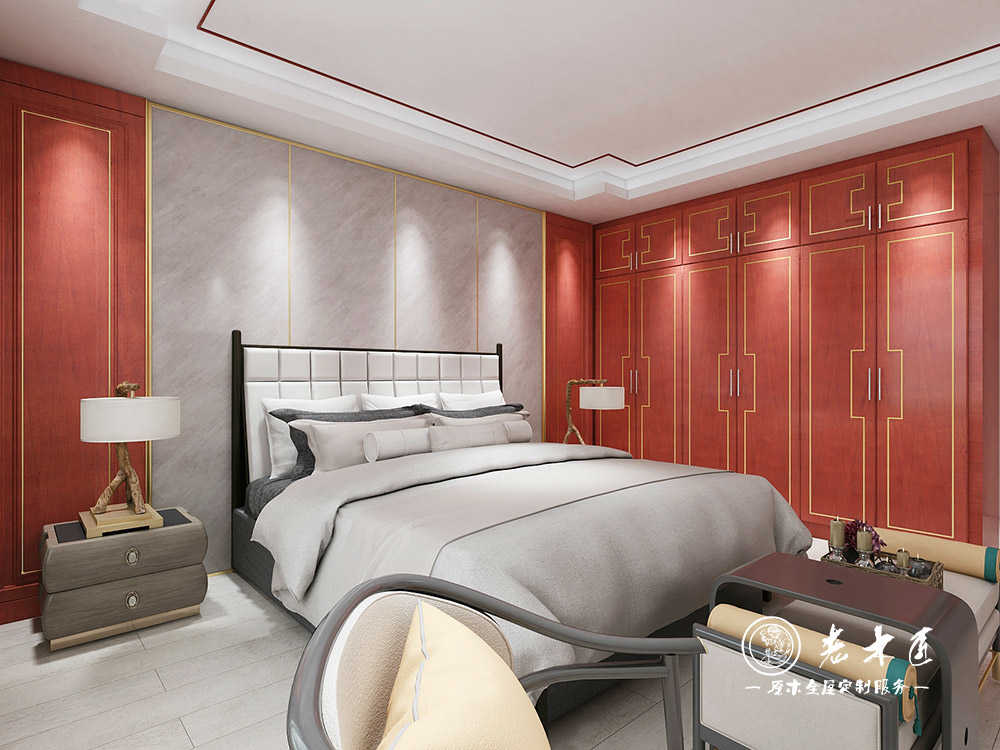 新中式卧室床头背景墙效果图_新中式卧室实木定制
